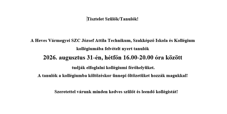 Kollégiumi beköltözés