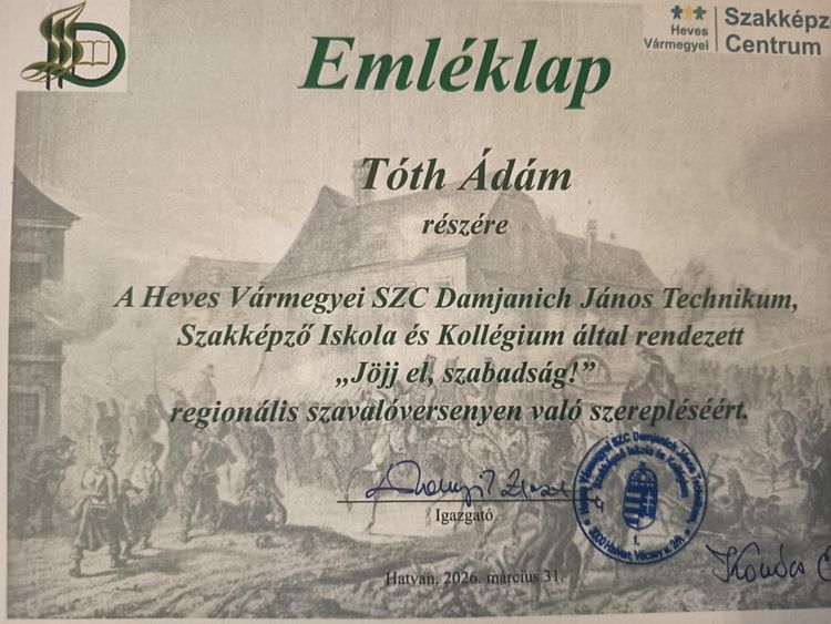 "Jöjj el, szabadság"! szavalóverseny !